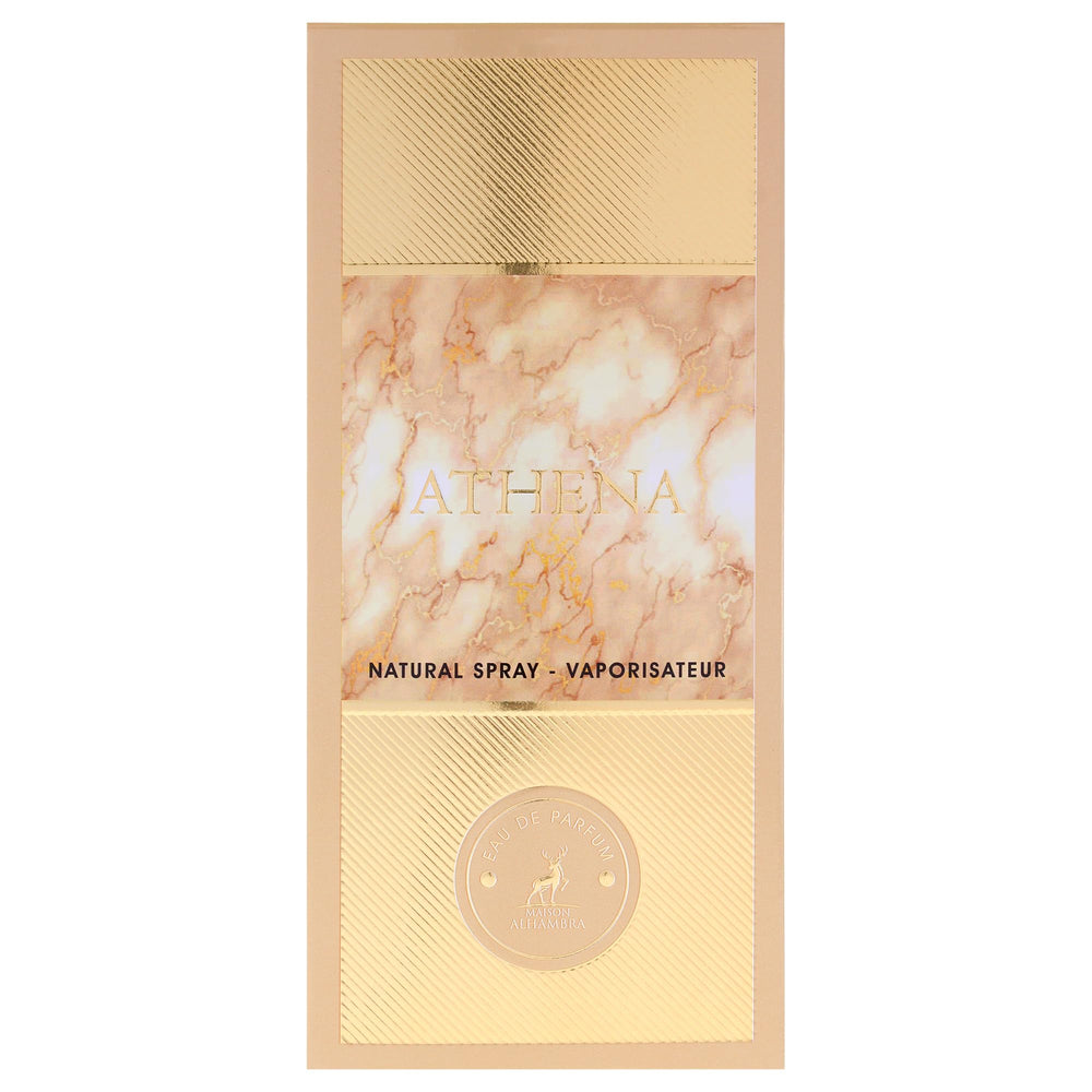 Lattafa Maison Alhambra Athena packaging box signals gift-ready presentation.