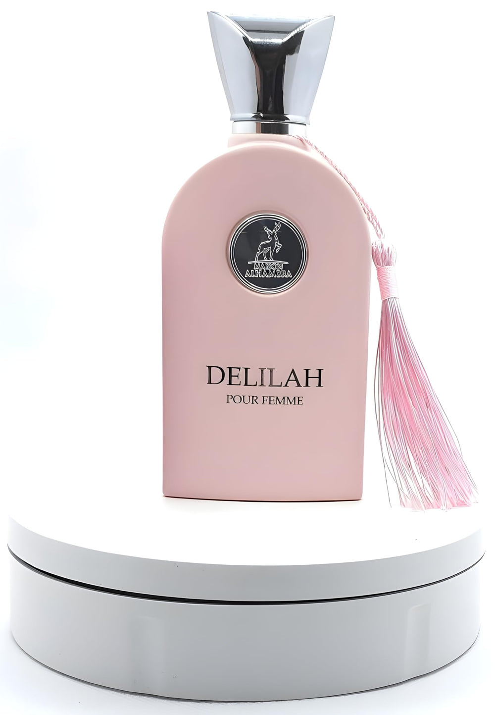 Lattafa Delilah bottle close-up highlights premium packaging.