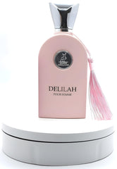 Lattafa Delilah bottle close-up highlights premium packaging.
