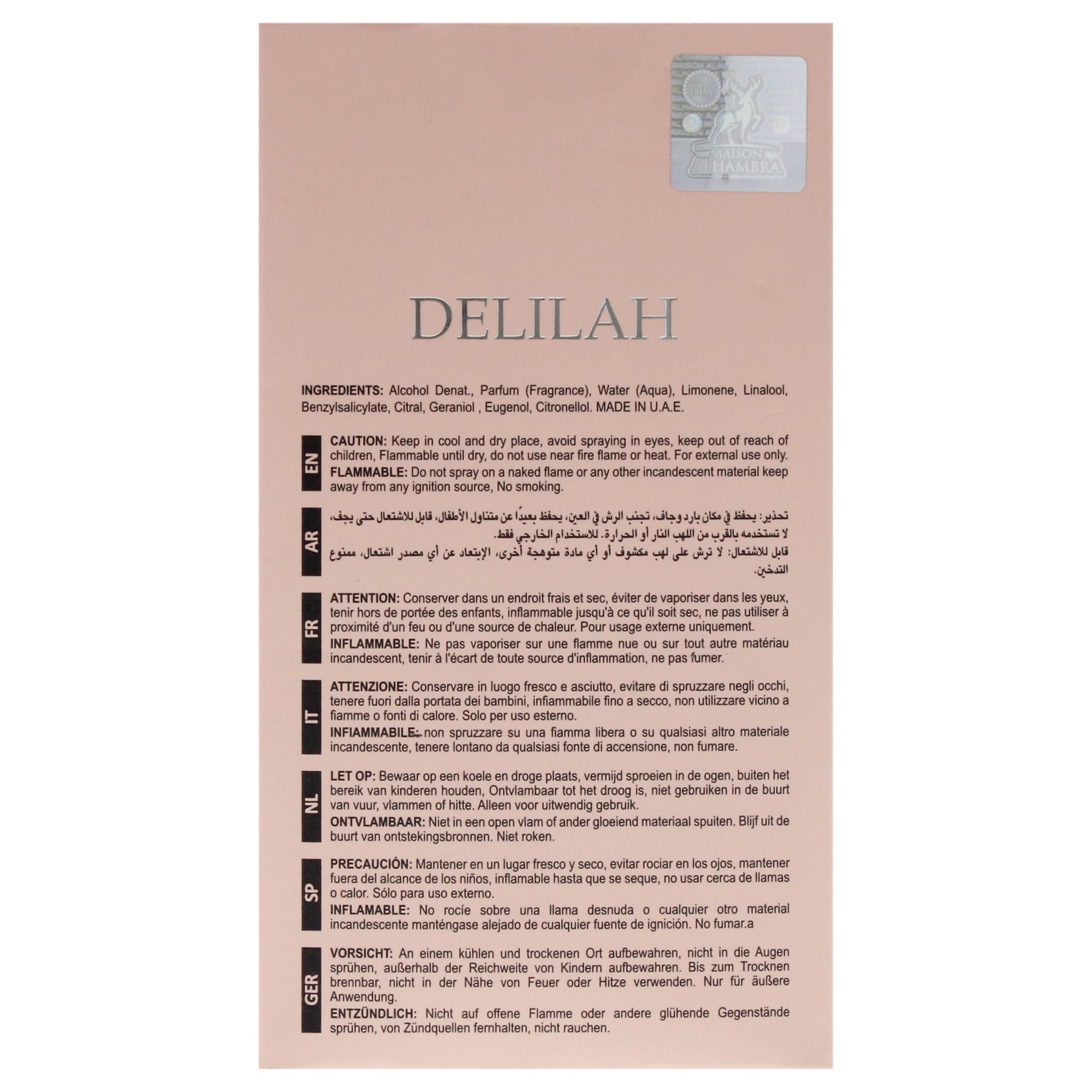 Lattafa Maison Alhambra Delilah lifestyle shot suggests confident fragrance experience