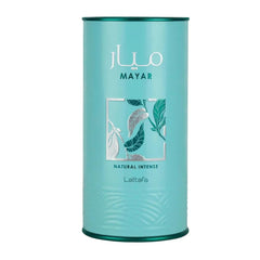 Lattafa Mayar Natural Intense box packaging on a vanity.