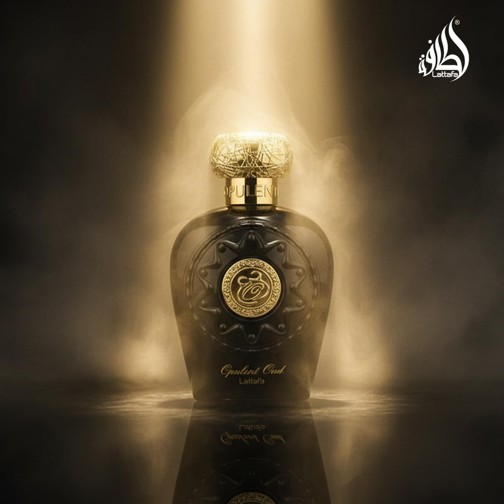 Lattafa Opulent Oud vanilla-patchouli base notes, creamy and earthy.