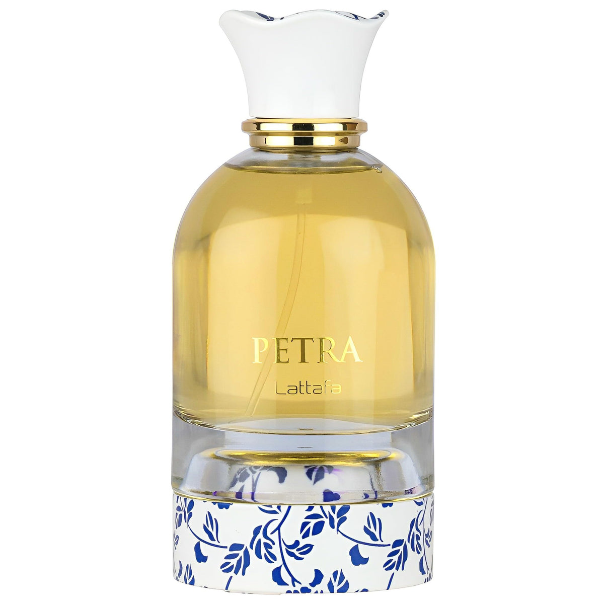 Lattafa Petra fruity bottle detail highlighting plum and rum notes for evenings