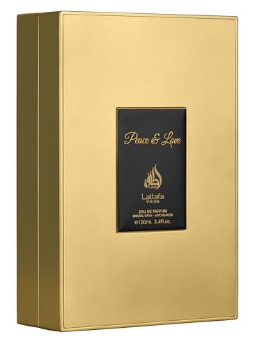 Lattafa Pride Peace & Love box packaging, luxurious gifting presentation.