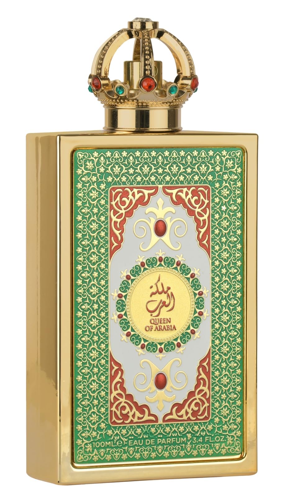 Lattafa Pride Queen of Arabia bottle with a gold cap, projecting a luxurious, long-lasting scent for special occasions.