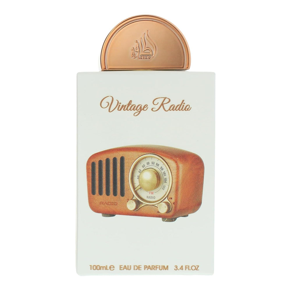 Lattafa Pride Vintage Radio packaging shown for gifting and shelf display