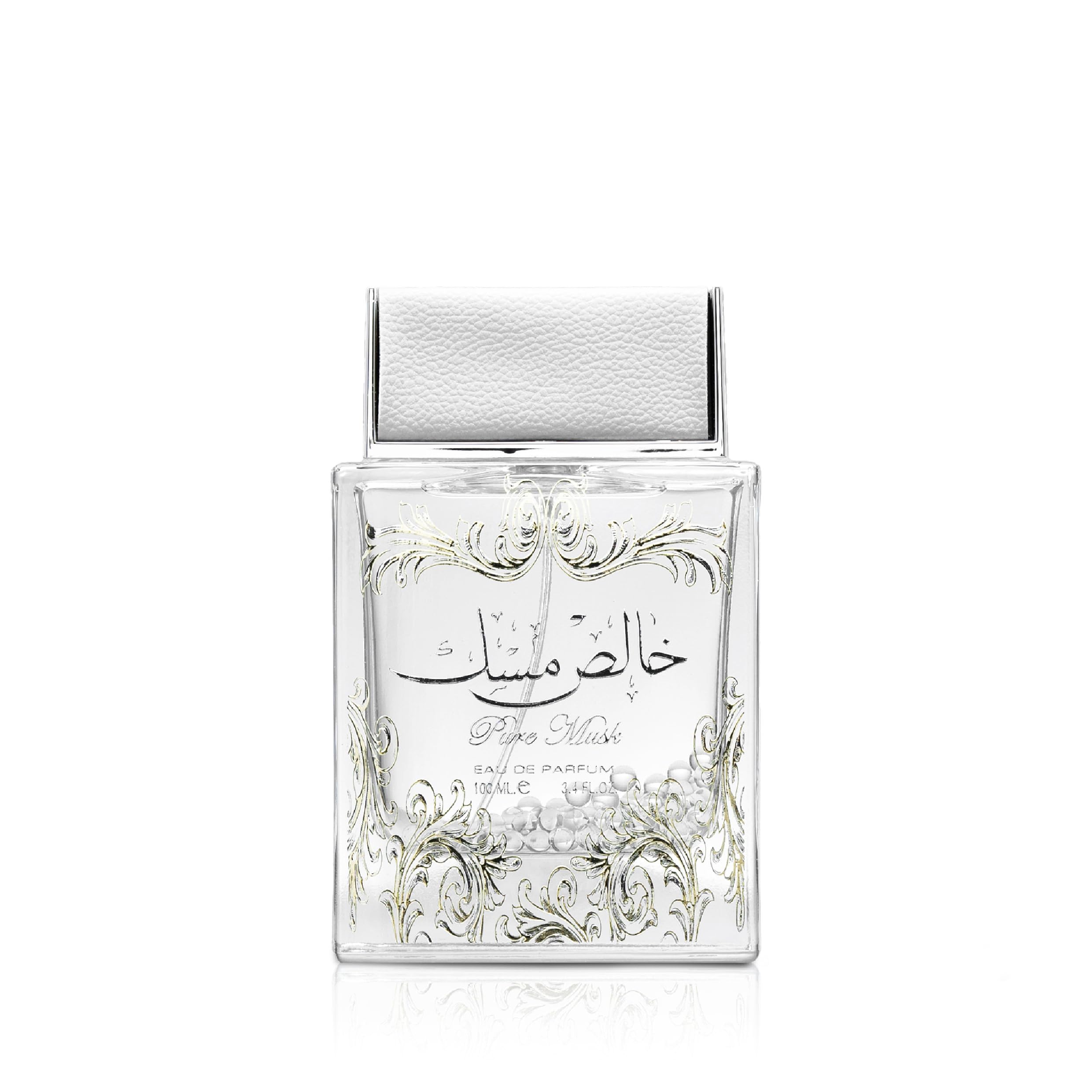 Lattafa Pure Musk bottle front view, highlighting unisex daily wear.