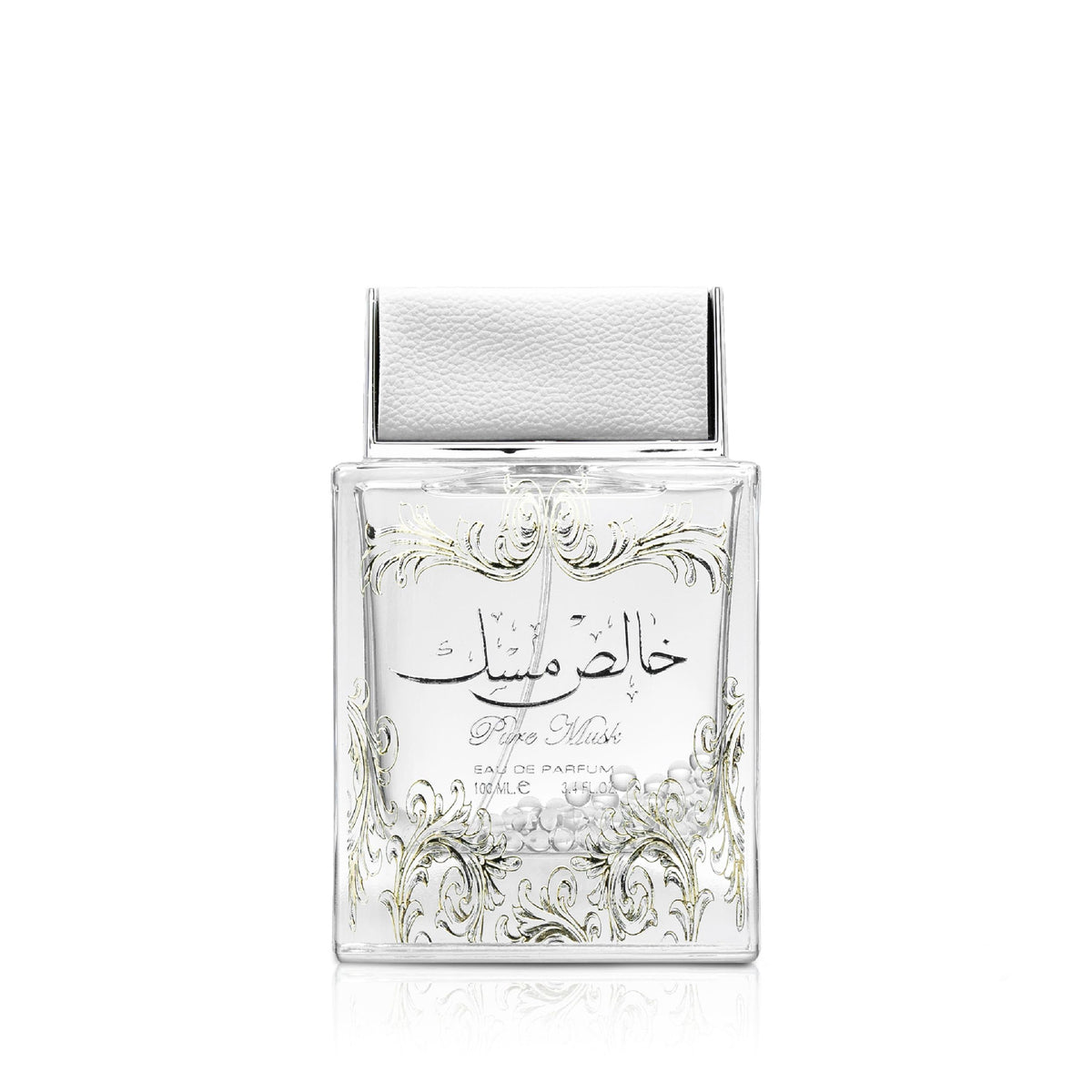 Lattafa Pure Musk bottle front view, highlighting unisex daily wear.