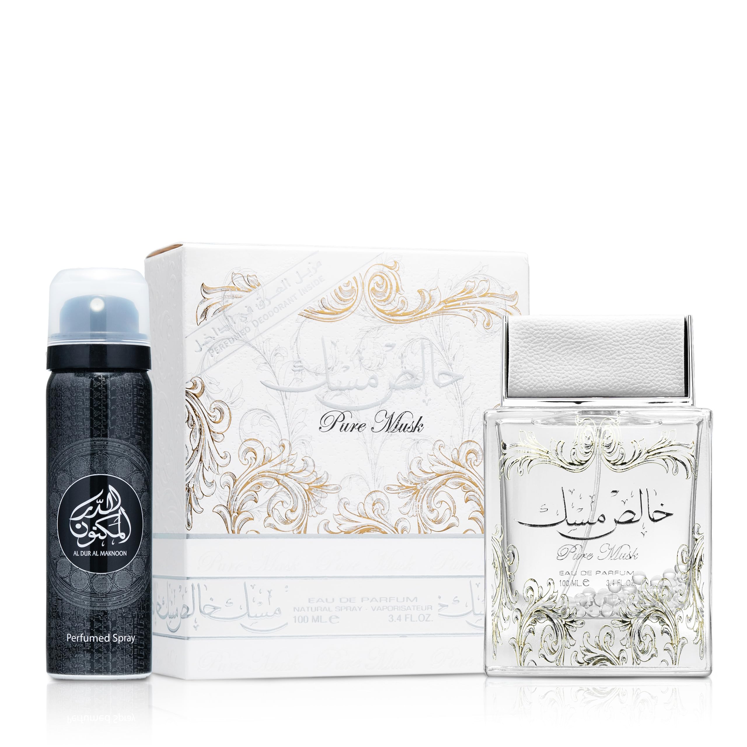 Lattafa Pure Musk top notes amber musk, warm opening.