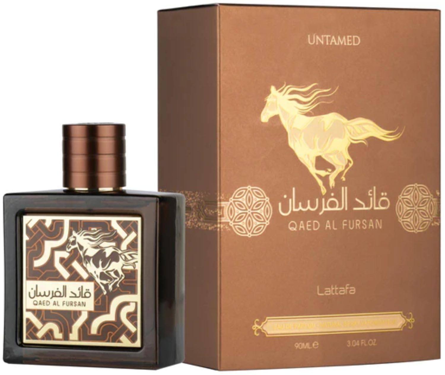 Lattafa Qaed Al Fursan Untamed bottle cap closeup highlights premium detailing for gifting.