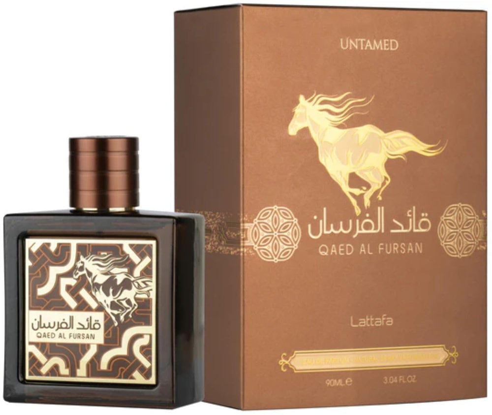 Lattafa Qaed Al Fursan Untamed bottle cap closeup highlights premium detailing for gifting.