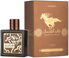 Lattafa Qaed Al Fursan Untamed bottle cap closeup highlights premium detailing for gifting.