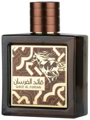 Lattafa Qaed Al Fursan Untamed bottle front reveals bold amber-spicy profile.
