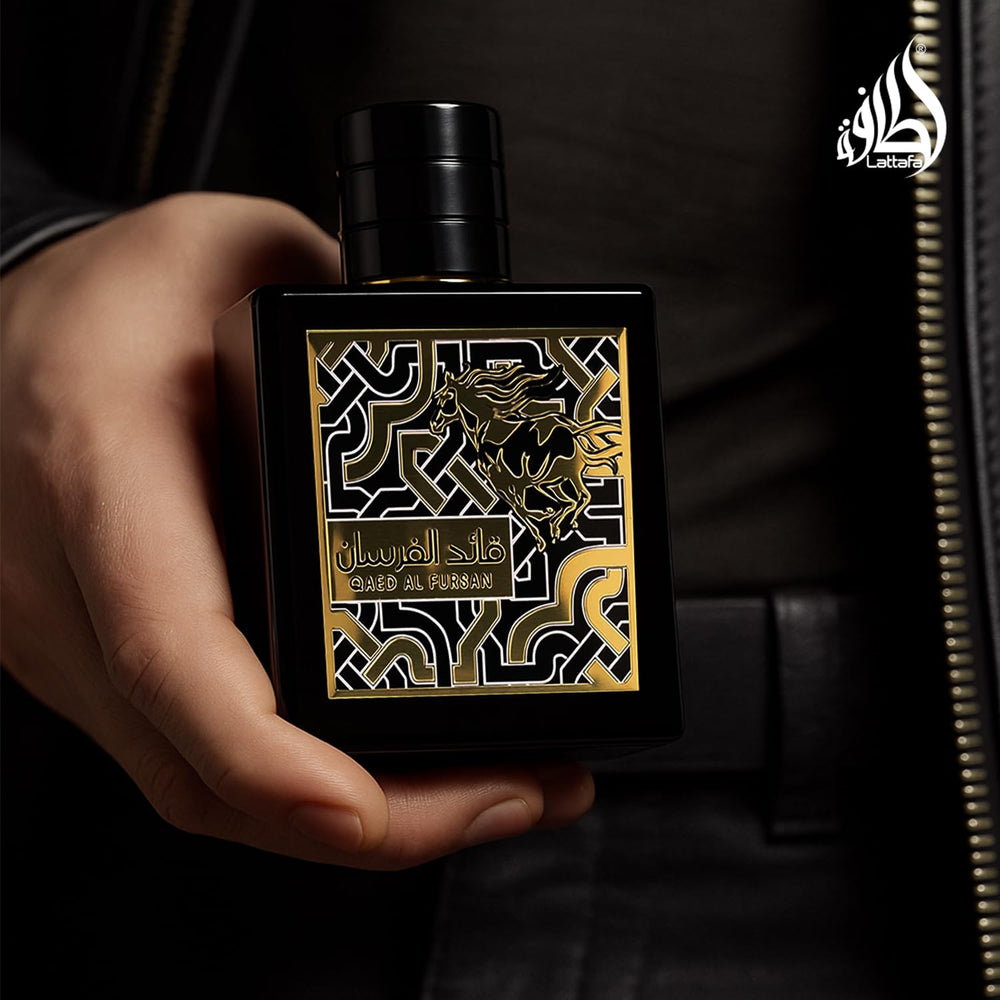 Lattafa Qaed Al Fursan woodsy core evokes modern masculine elegance.