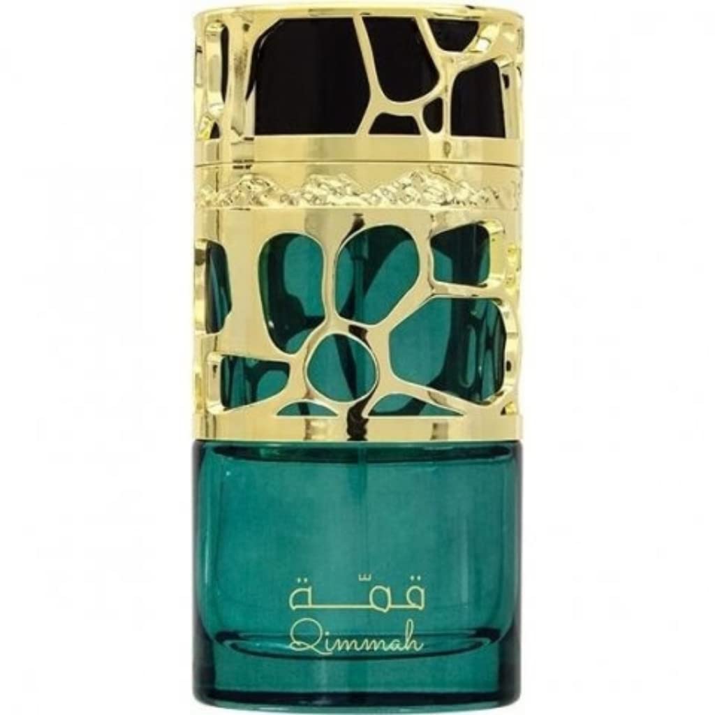 Lattafa Qimmah heart notes of myrrh and amber for a warm, intimate vibe.