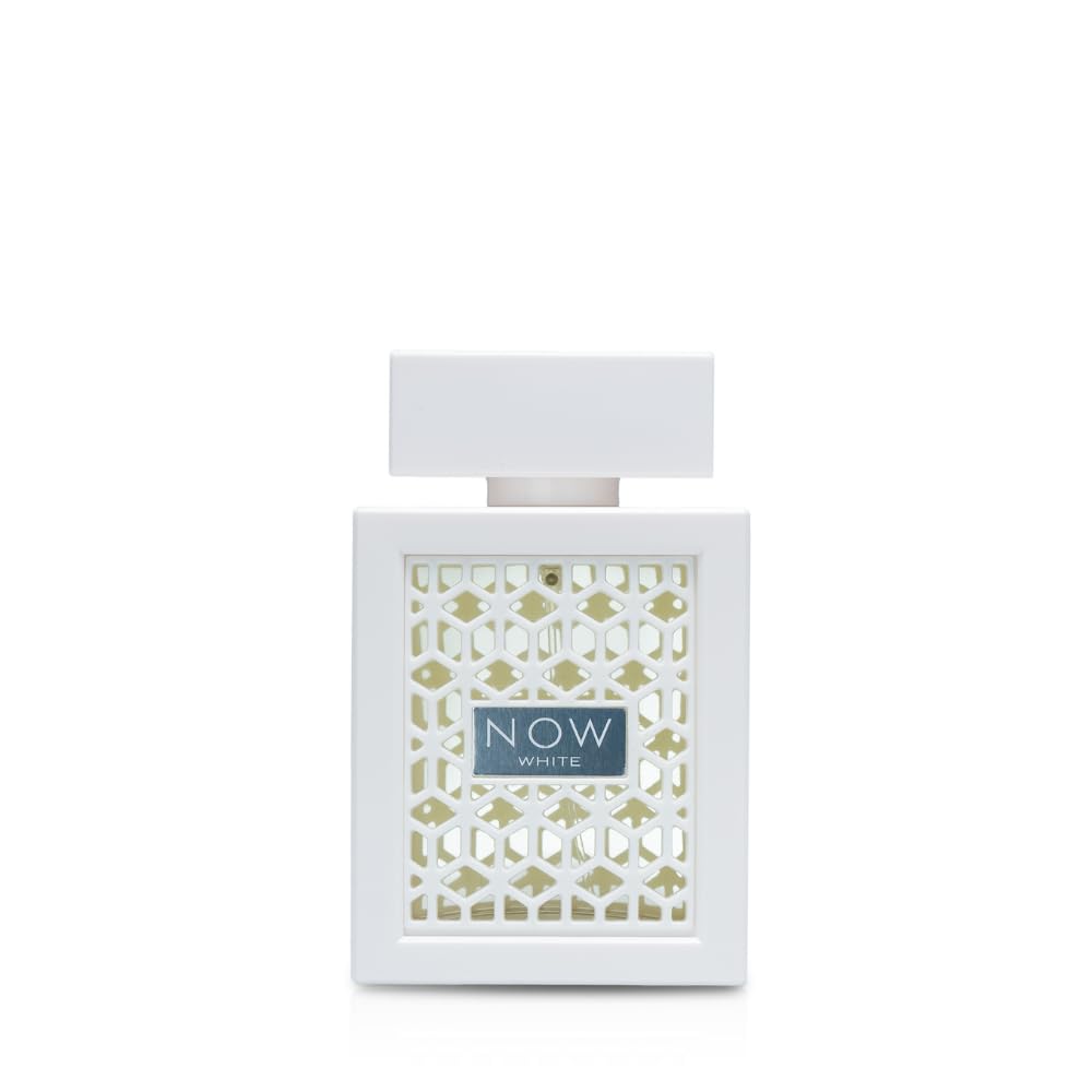 Lattafa Rave Now White bottle close-up for versatile all-day wear.