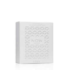 Lattafa Rave Now White packaging on display highlights gift-ready elegance.