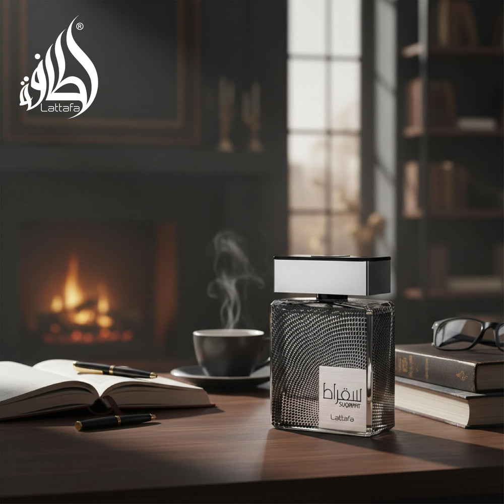 Lattafa Suqraat spray application shows smooth, long-lasting scent release.