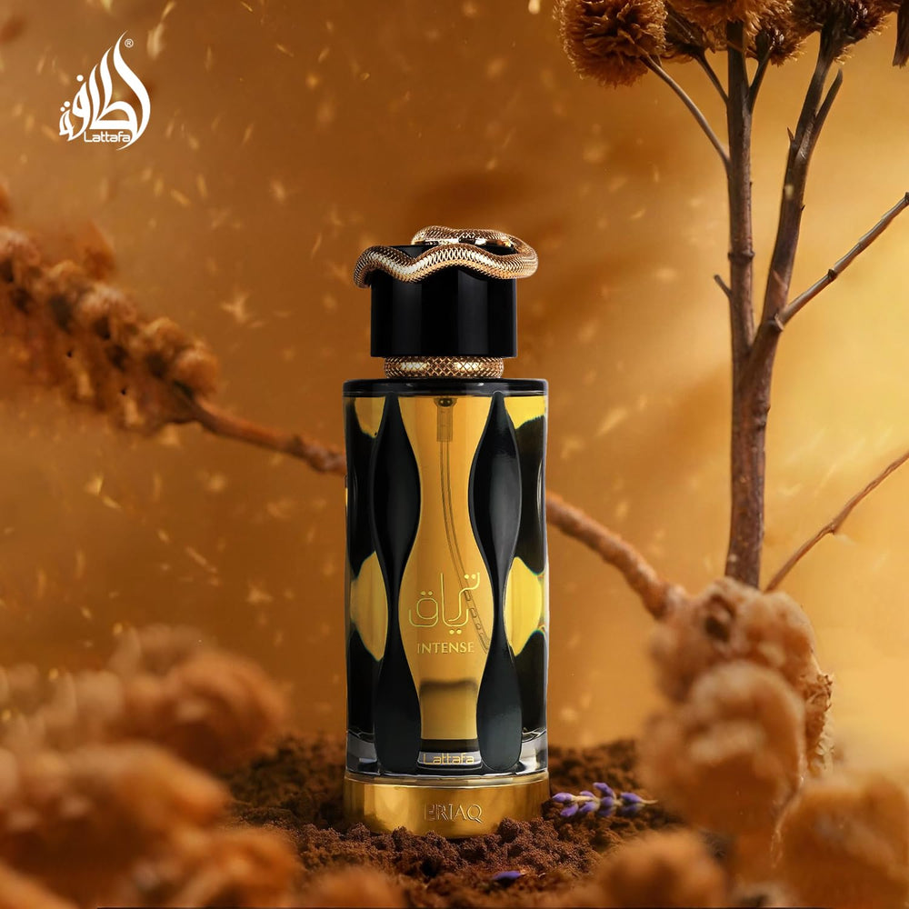 Lattafa Teriaq Intense atomizer spray ideal for on-the-go refinement.
