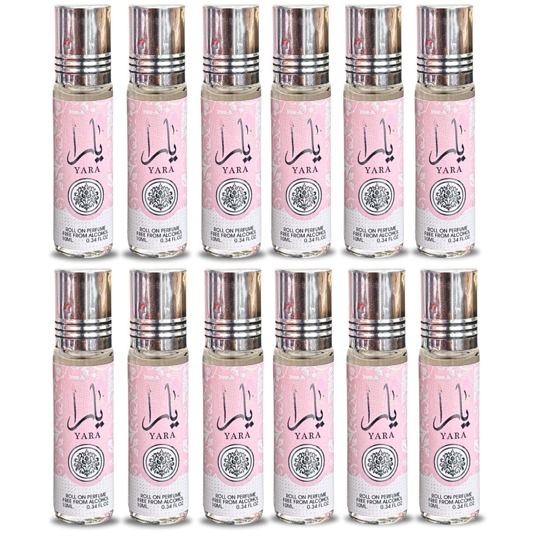 Lattafa Yara roll-on bottle showing sleek design for easy on-the-go fragrance.