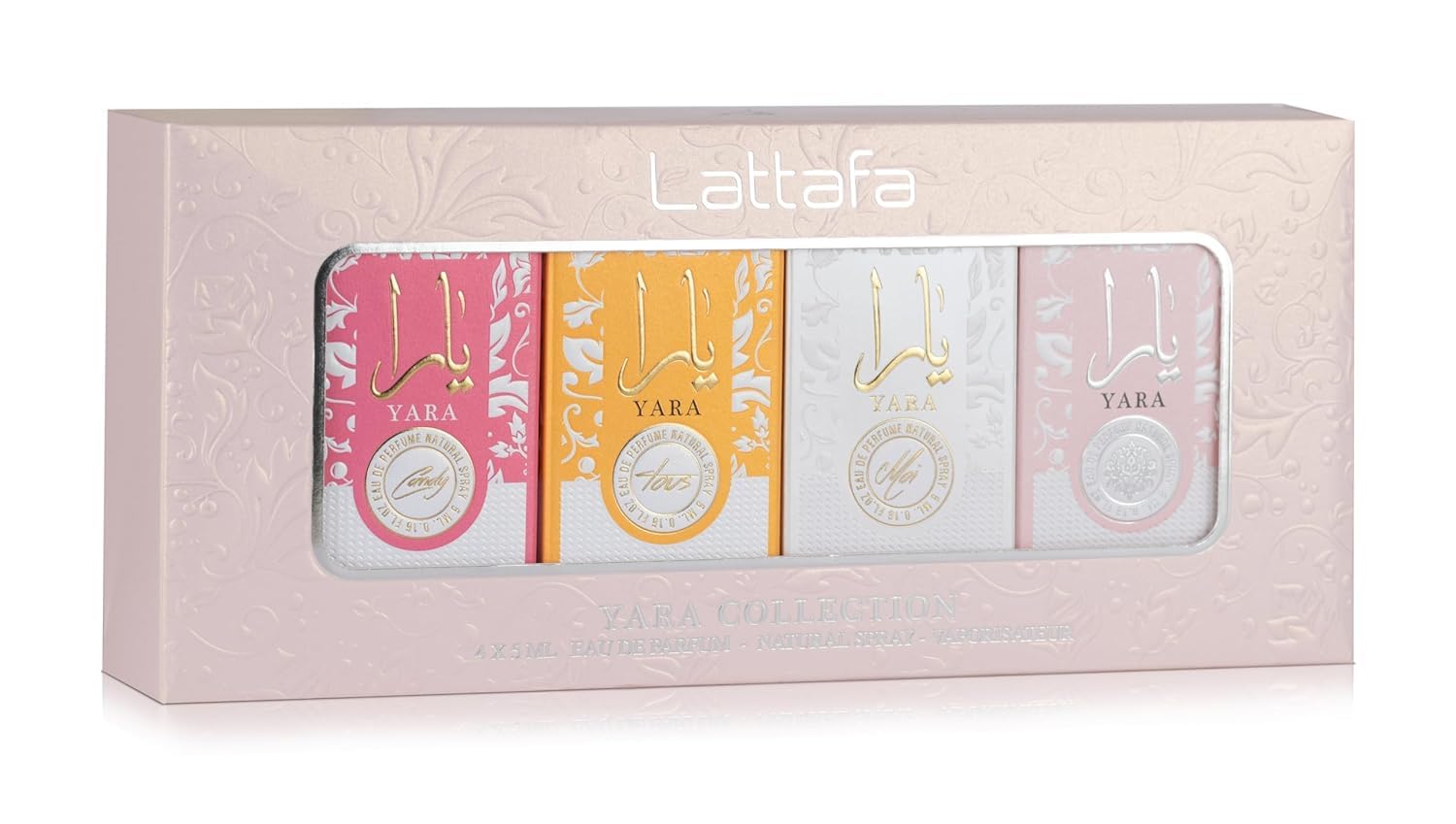 Lattafa Yara Tous bottle: tropical floral blend for vacation vibes.