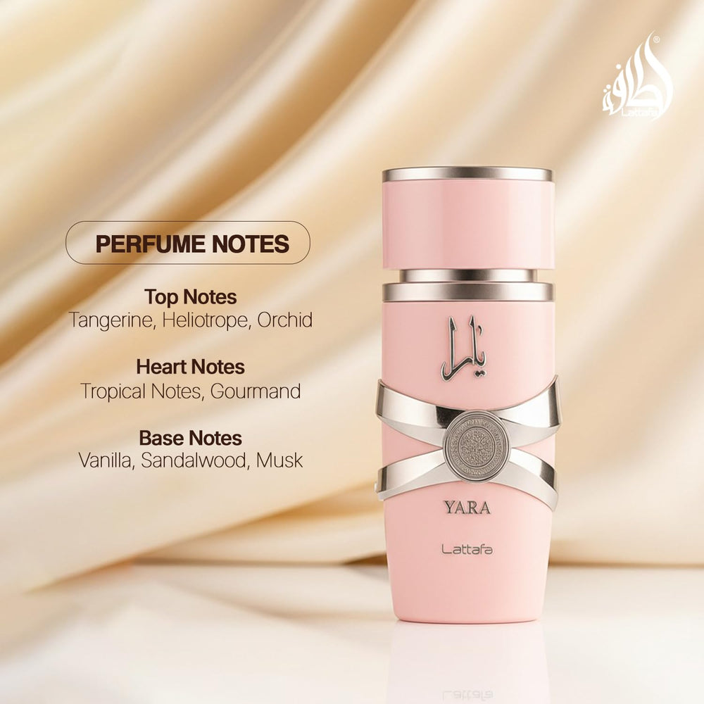 Lattafa Yara tropical gourmand heart, inviting warmth and sweetness.