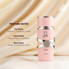 Lattafa Yara tropical gourmand heart, inviting warmth and sweetness.