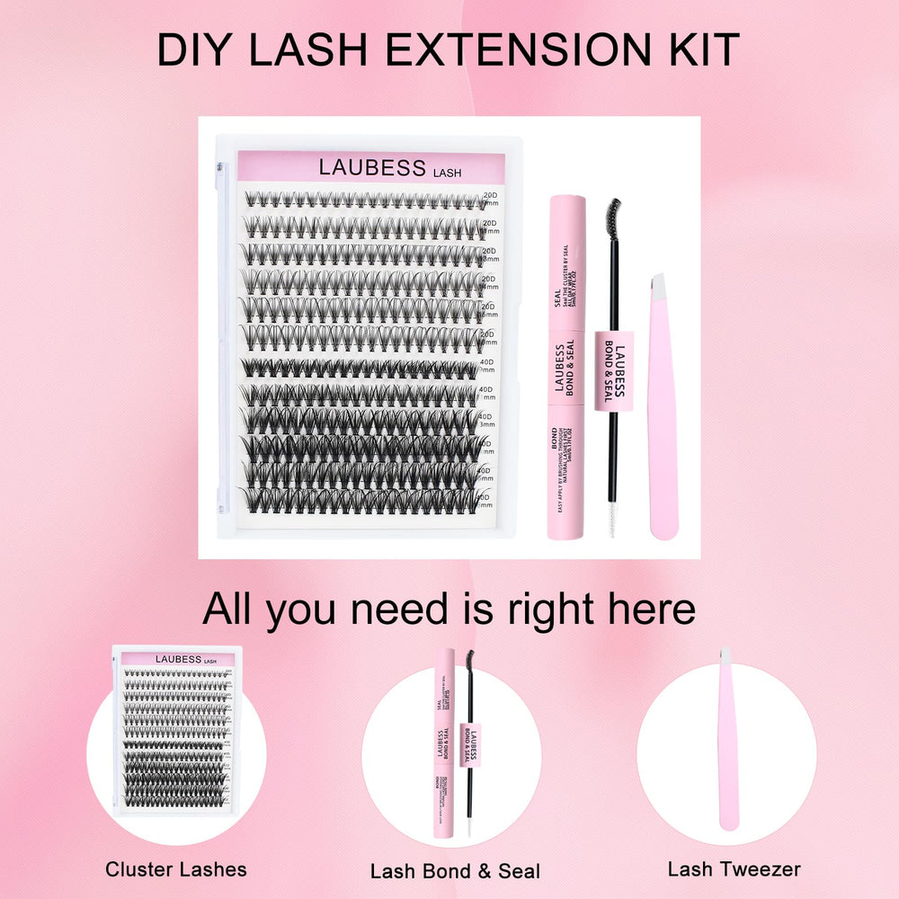 LAUBESS 40D cluster lashes tray delivering volume at home