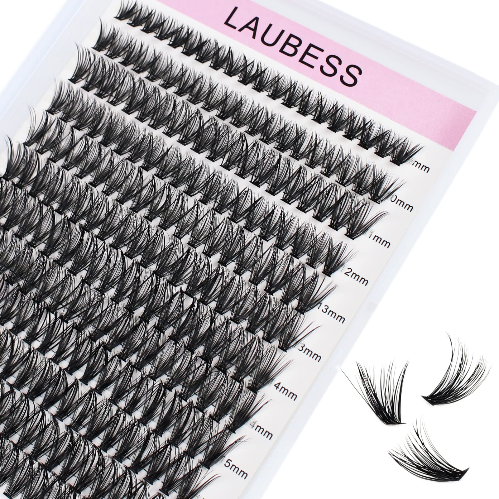 LAUBESS cluster lashes closeup with dense 40D lashes for DIY lash sets.