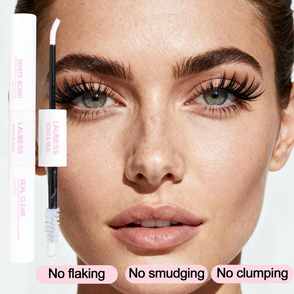 Simple 2-step LAUBESS routine shown for easy at-home lash sets.