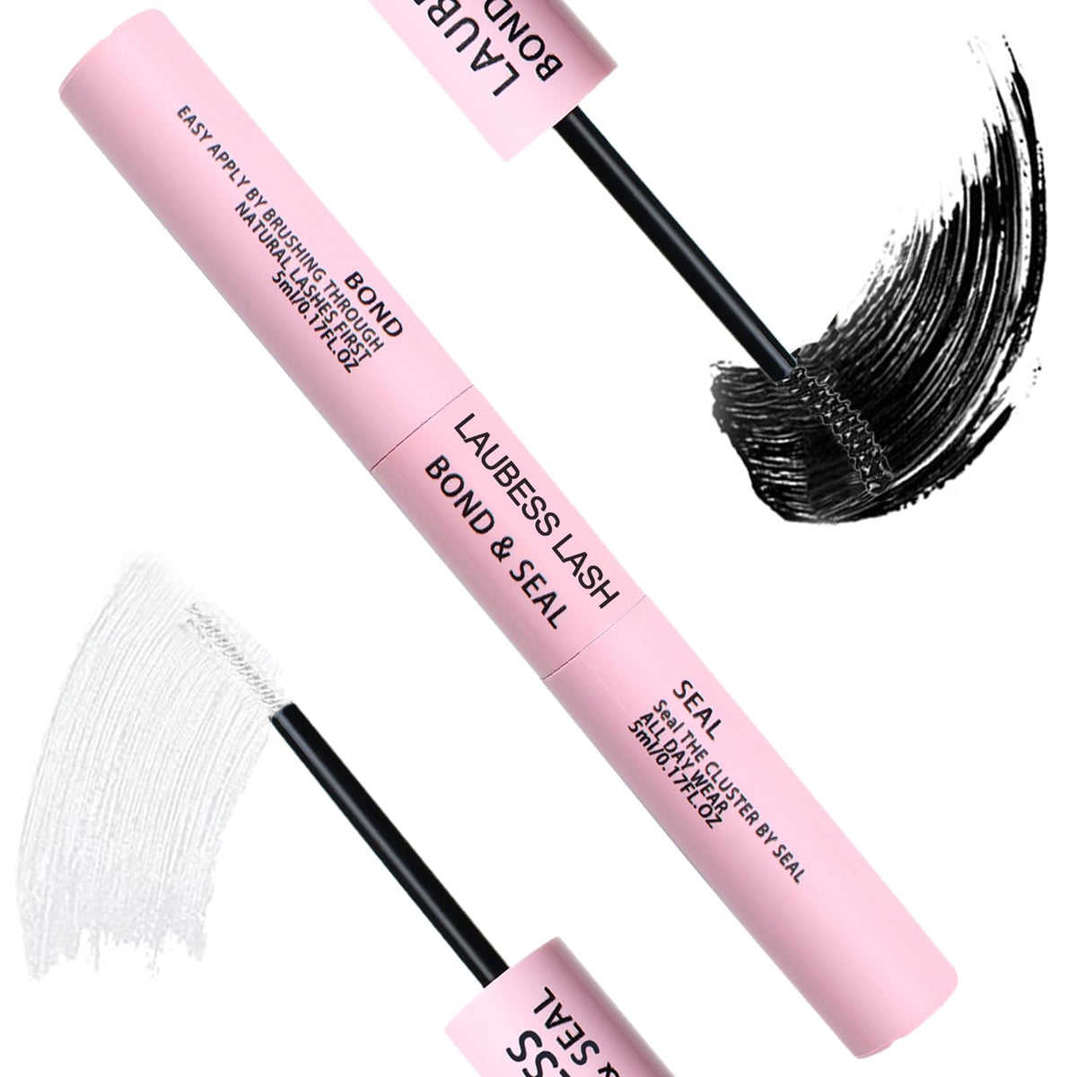 LAUBESS LASH Bond and Seal bottle showing long-lasting hold for clusters.
