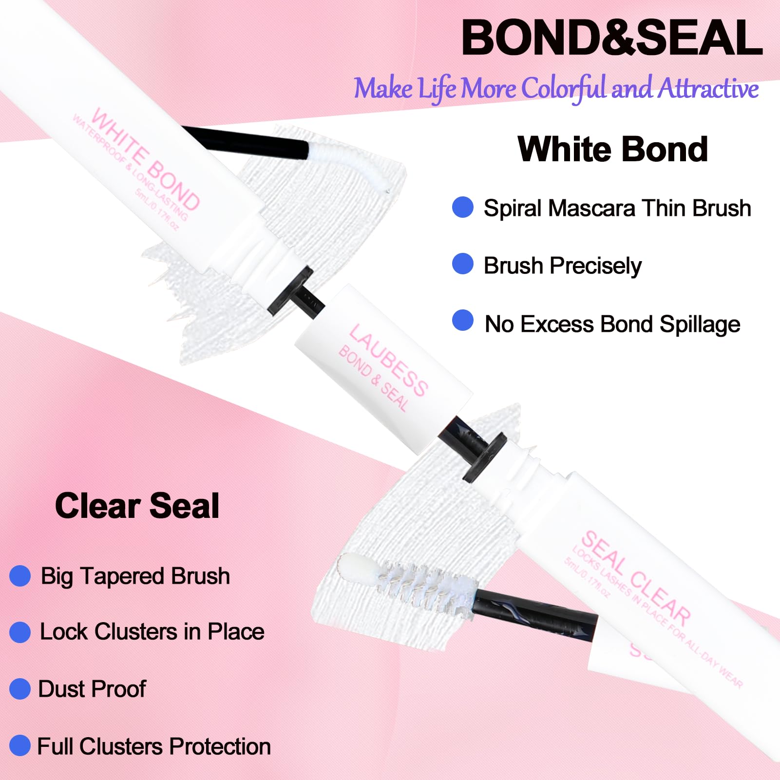 LAUBESS seal ball-tip applicator evenly coats adhesive and locks lashes.