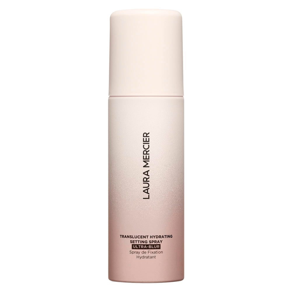 Laura Mercier spray demonstrating waterproof, transfer-proof wear for day-long confidence.