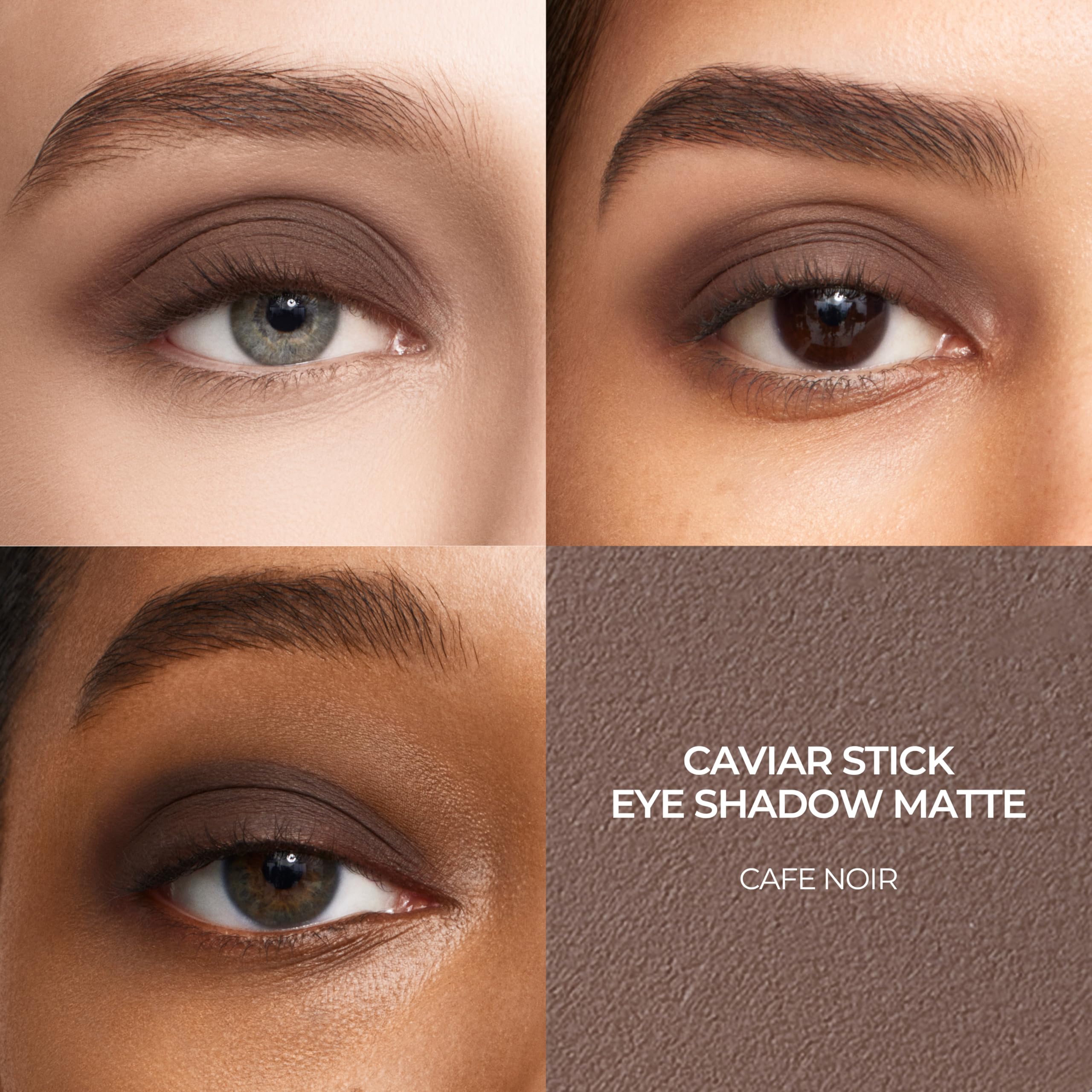 Laura Mercier Caviar Stick Café Noir swatch highlights rich matte pigment for easy blending.