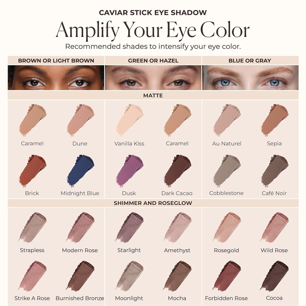 Swatch and color payoff of Laura Mercier Caviar Stick Matte Cobblestone on skin.