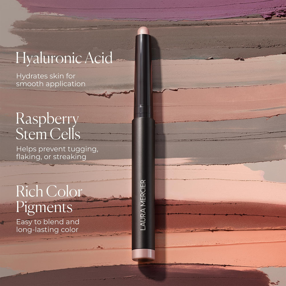 Close-up of Laura Mercier Caviar Stick Matte Cobblestone showing crease-proof wear.