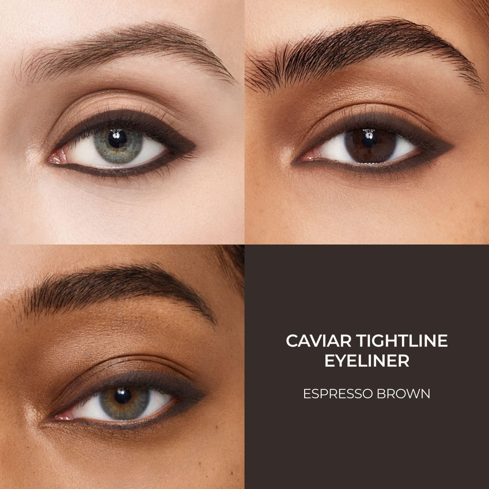 Laura Mercier Caviar Tightline Eyeliner espresso brown tightline application demonstrates smooth glide.