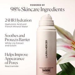 Laura Mercier niacinamide and hyaluronic acid ingredients close-up suggesting skin-friendly care.