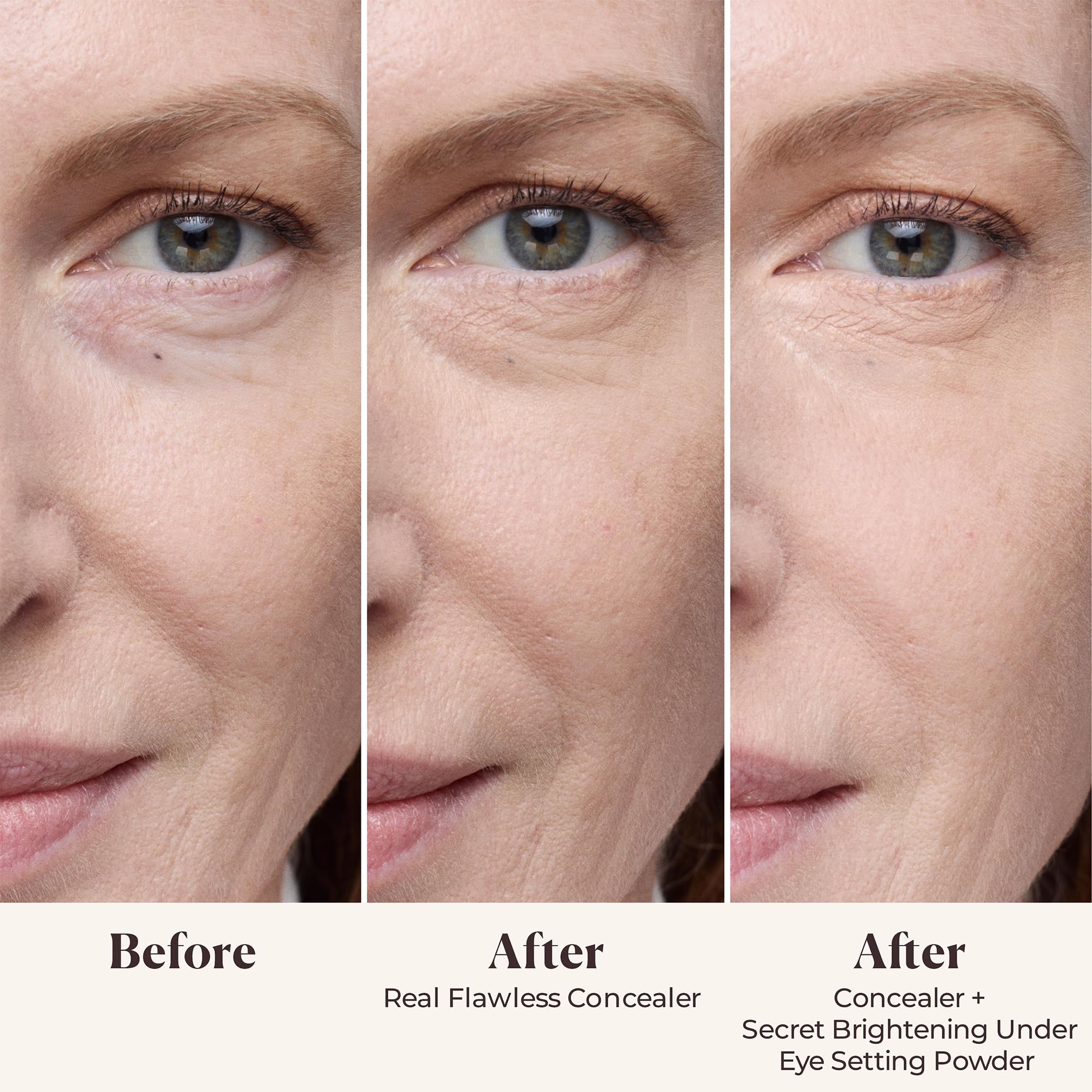 Close-up of Laura Mercier pearls highlighting eye-area brightness.