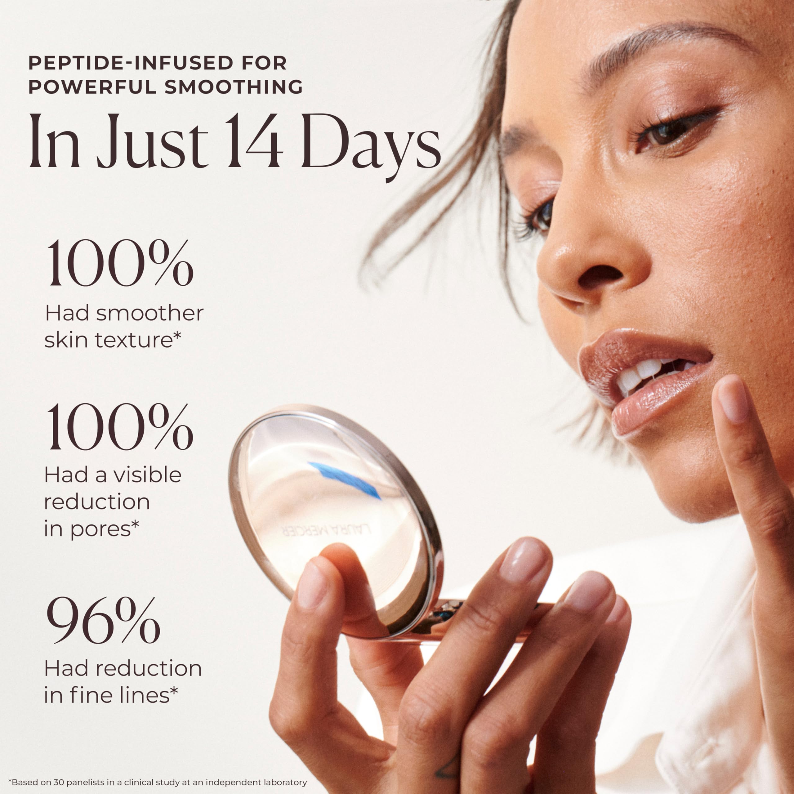 Laura Mercier tinted blur balm soft-focus look on cheek and nose for everyday wear.