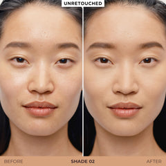 Laura Mercier tinted blur balm swatch 02 demonstrates buildable coverage from sheer to medium.