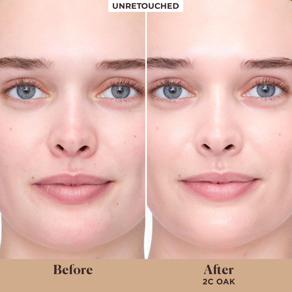 Laura Mercier Oak shade swatch on arm shows natural color match.