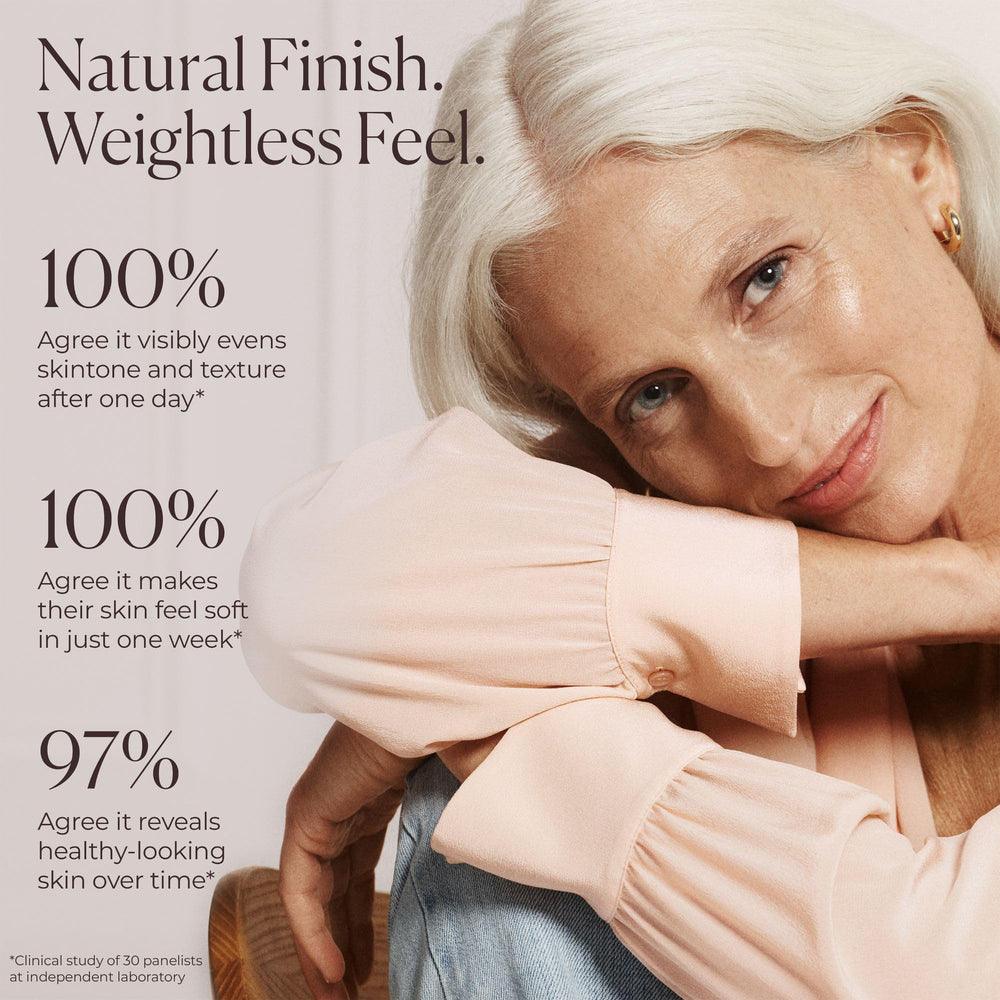 Laura Mercier Tinted Moisturizer Natural Dewy Sand application demonstrates blending into skin tone.