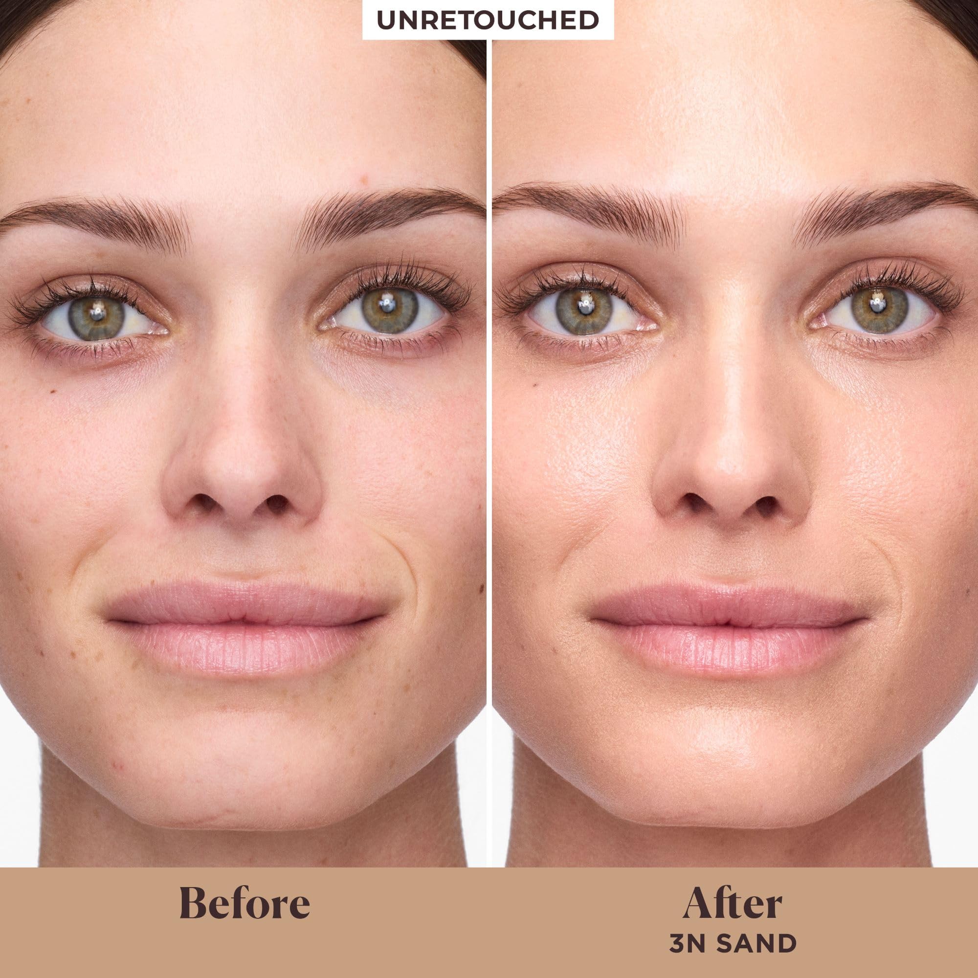 Laura Mercier Tinted Moisturizer Natural Dewy Sand swatch demonstrates buildable coverage for daily glow.