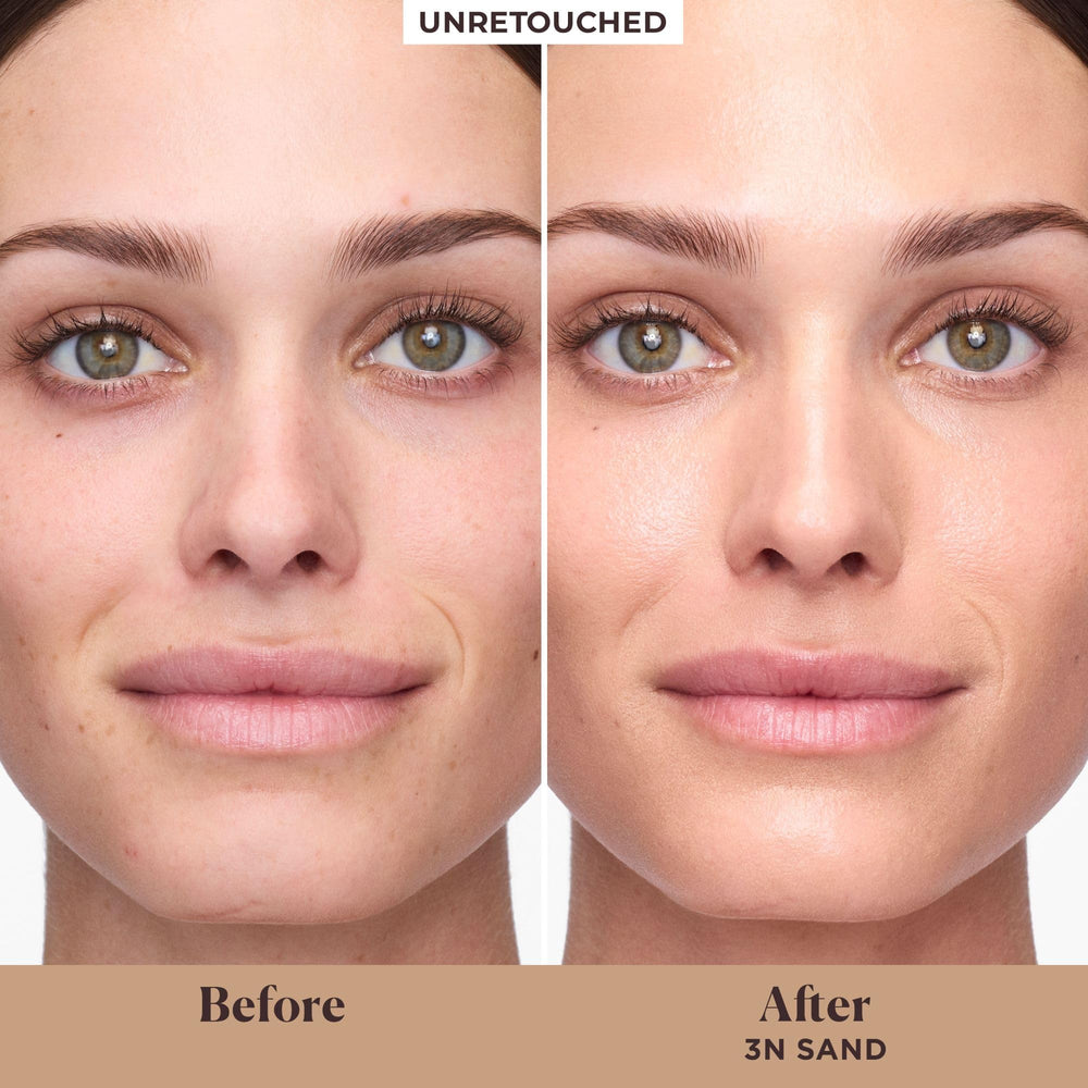 Laura Mercier Tinted Moisturizer Natural Dewy Sand swatch demonstrates buildable coverage for daily glow.