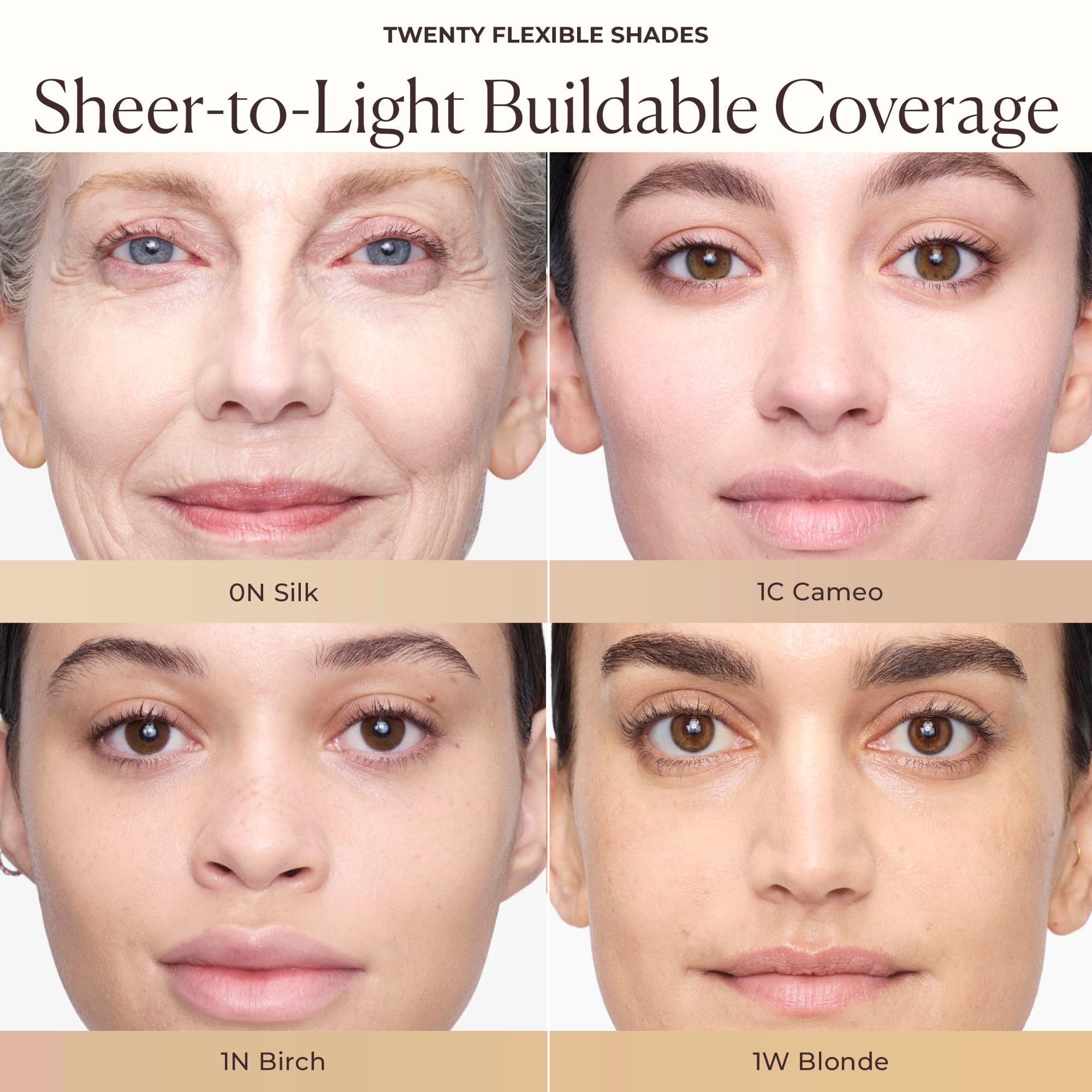 Radiant close-up of Laura Mercier showing dewy finish and lightweight feel