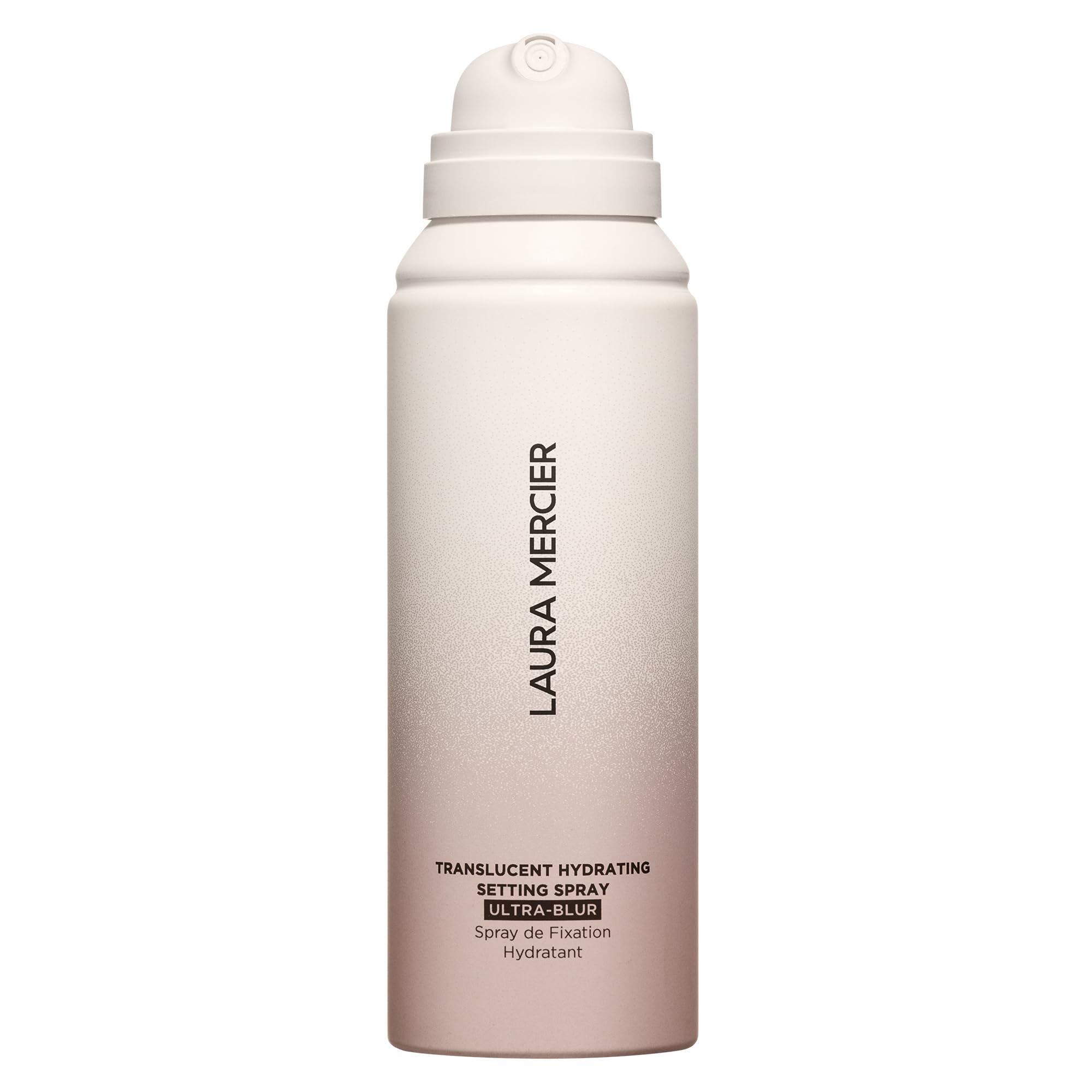 Laura Mercier translucent hydrating setting spray bottle delivers long-lasting hydration and natural finish.