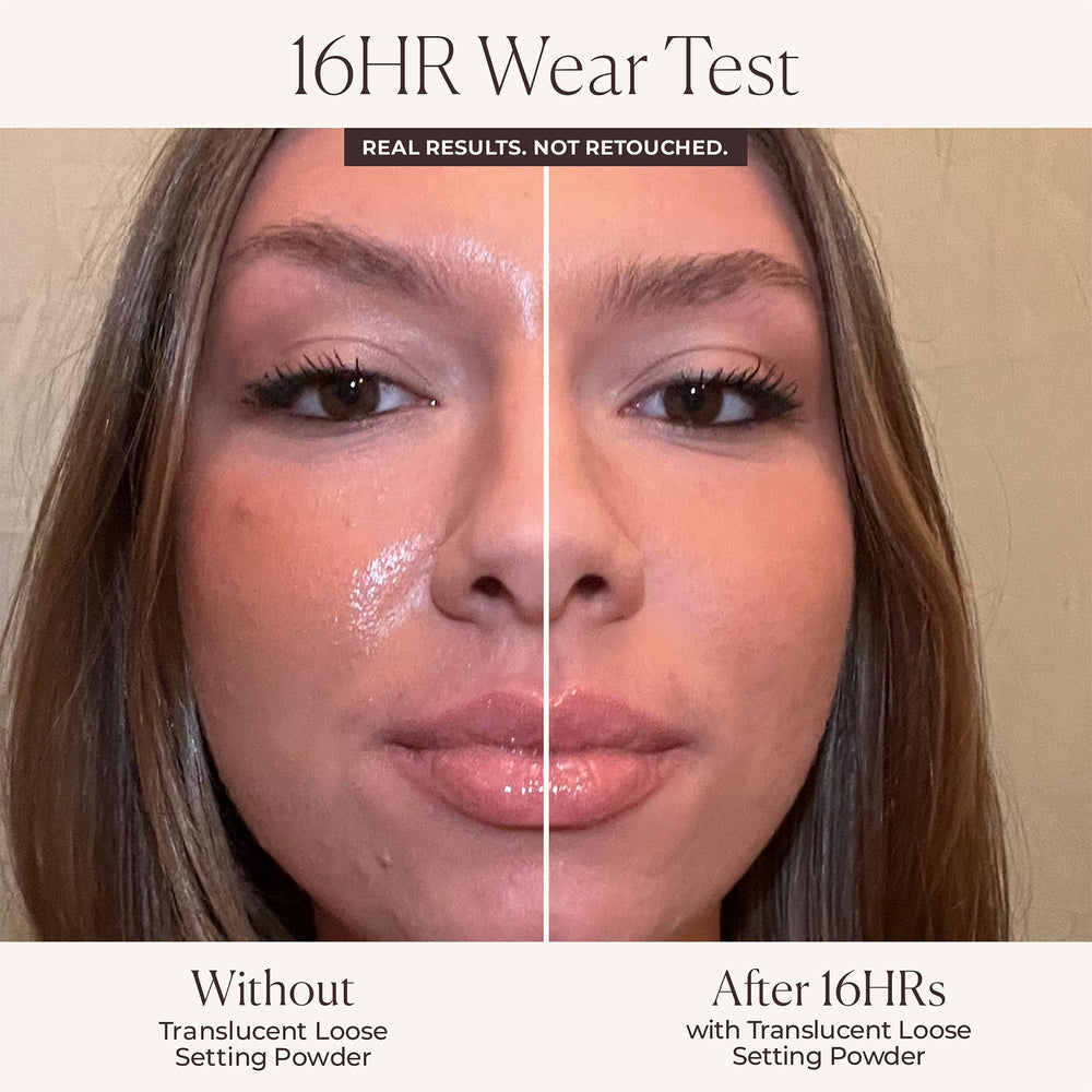 Laura Mercier powder applied with press & roll for seamless blend