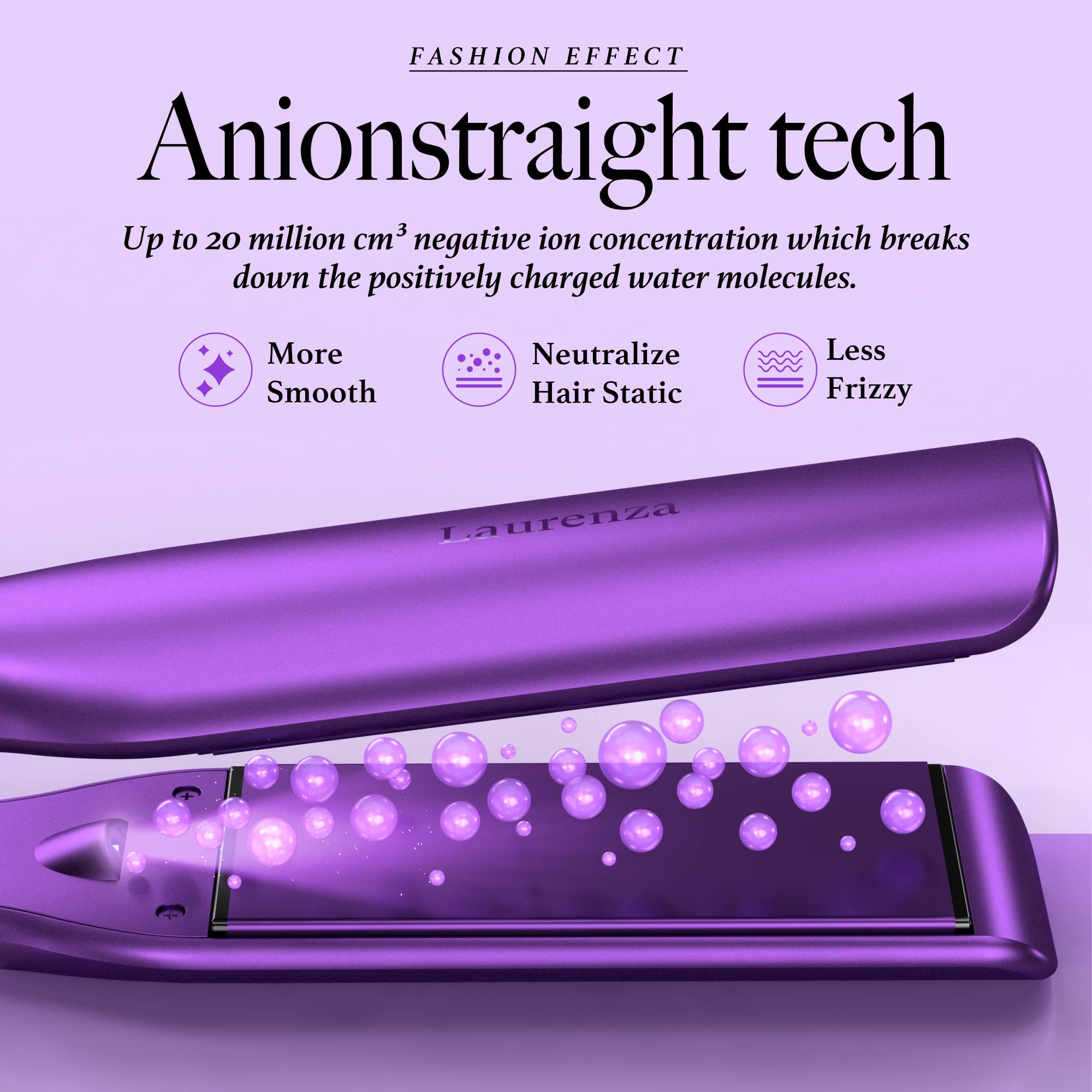 Laurenza 20 million negative ions during styling promote moisture and shine.