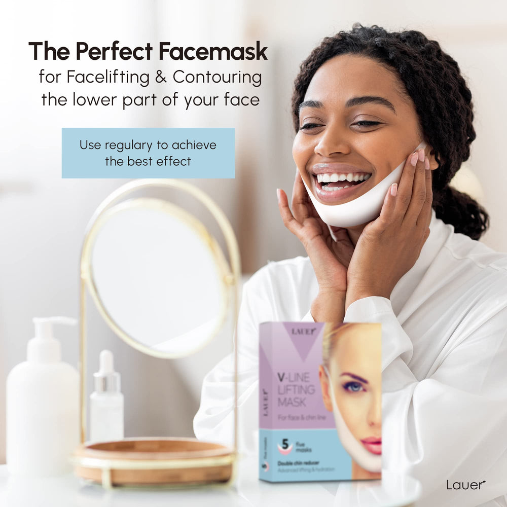 LAUER COSMETIC V-Line Lifting Effect highlights a more defined jawline.
